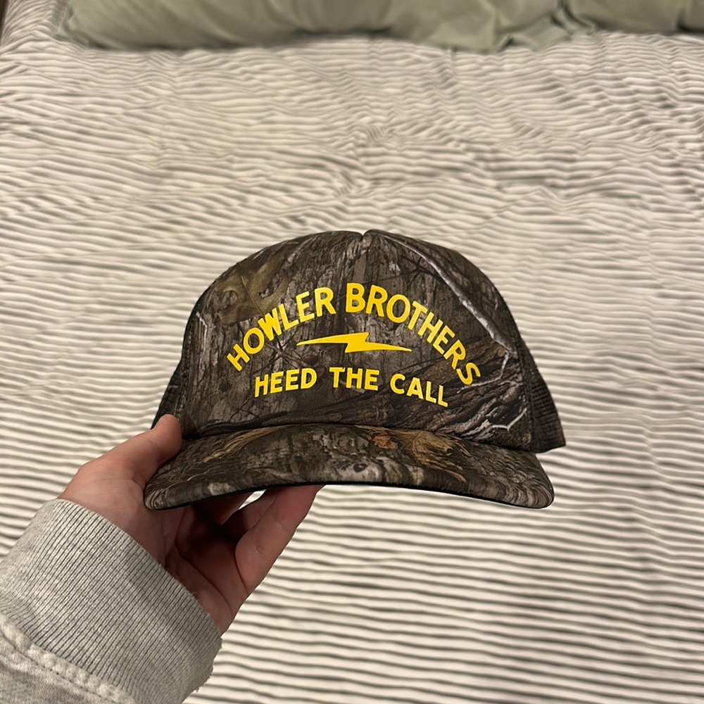Camouflage Trucker Hat with Yellow Text